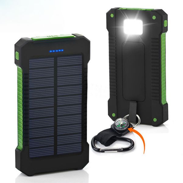 Banco de energía solar portátil 20000 mah Batería externa impermeable de respaldo Powerbank 20000 mah Cargador de batería del teléfono LED Pover Bank para iPhone Universal