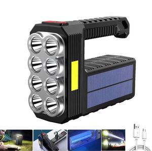 Draagbare zonne -stroom Flashlights Krachtige 6 LED 8led USB -oplaadbare handige zaklamp Toortsschepen Buiten Hiking Camping Lantern Lamp Cob -zaklamp