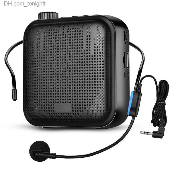 Haut-parleurs portables Amplificateur de voix 12W Mini portable avec musique amplifiant le son jouant un microphone filaire casque ceinture 2000mAh batterie Q230904