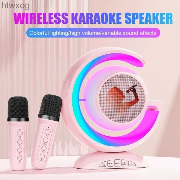 Haut-parleurs portables 2023 nouveau lecteur de musique Bluetooth KTV système de son maison karaoké éclairage coloré sans fil double Microphone haut-parleur intégré YQ240124