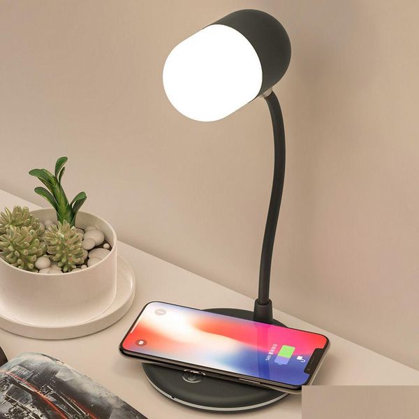 Haut-parleurs portables 3 en 1 lampe de bureau LED flexible chargement USB avec chargeur sans fil haut-parleur Bluetooth lampe de table variateur tactile intelligent Li Dhwz4