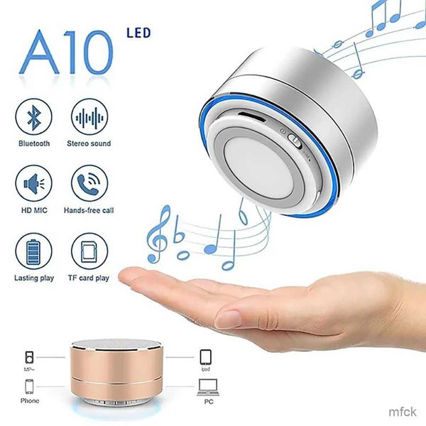 Altavoces portátiles A10 altavoz de diente azul inalámbrico Subwoofer de pistola de acero pequeña Mini tarjeta de regalo portátil U disco TF HD HD MIC SONERO SONE