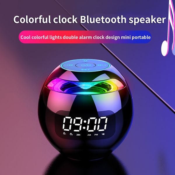 Altavoces portátiles compatibles con Bluetooth 5,0 con alarma digital LED, reproductor de música, forma de bola inalámbrica, Mini BT 221014