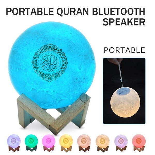 Haut-parleurs portables Haut-parleur Bluetooth Lampe de nuit musulmane sans fil Coran 3D Moon avec télécommande APP Touch LampPortable