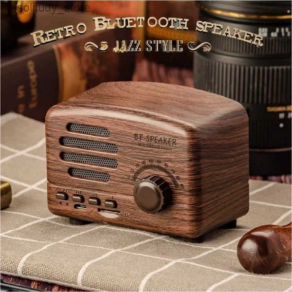 Altavoces portátiles BT01 Retro Bluetooth 5.0 Altavoz de madera Vintage Strong Bass Booster Volumen Caja con radio FM Q240328
