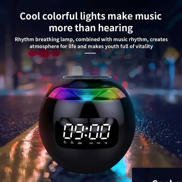 Haut-parleurs portables Colorf Bluetooth 5.0 Haut-parleur LED Horloge numérique Lecteur de musique sans fil Forme de boule Son Mini Drop Livraison électronique Dhzt2