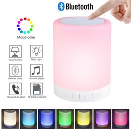Draagbare luidsprekers kleurrijk nachtlicht met draadloze Bluetooth -luidspreker Smart Touch Control Colors Led Desk Table Lampondersteuning TF -kaart Aux 221119