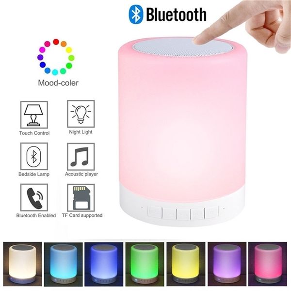 Haut-parleurs portables Veilleuse colorée avec haut-parleur Bluetooth sans fil Contrôle tactile intelligent Couleurs LED Lampe de table de bureau Support Carte TF AUX 221101