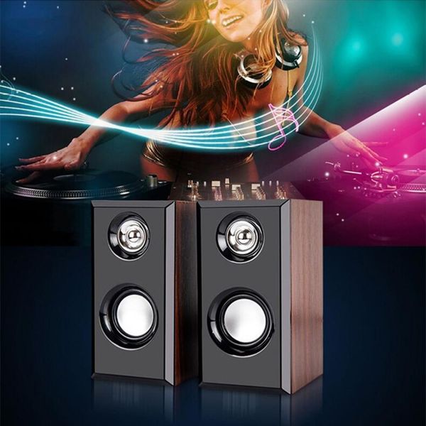 Altavoces portátiles para ordenador, sonido envolvente con alimentación USB, altavoces con cable de escritorio de madera, subwoofer estéreo de graves para ordenador portátil y teléfono inteligente 221109