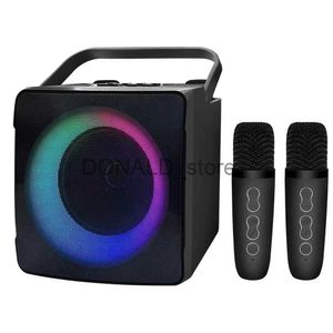 Haut-parleurs portables Machine de karaoké à double microphone avec lumière LED RVB Haut-parleur compatible Bluetooth Lecteur HIFI 10W avec 2 microphones sans fil J240117