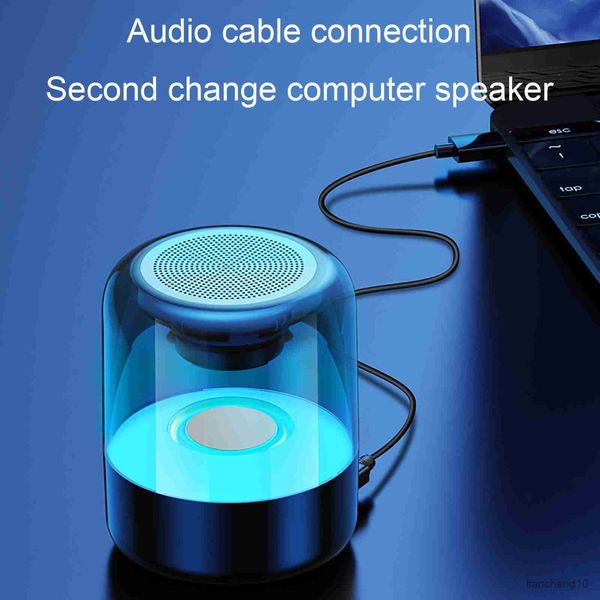 Haut-parleurs portables Maison Haut-parleur Bluetooth sans fil portable Subwoofer à sept couleurs Bureau LED Lumières Mini haut-parleur transparent Haut-parleur extérieur R230725