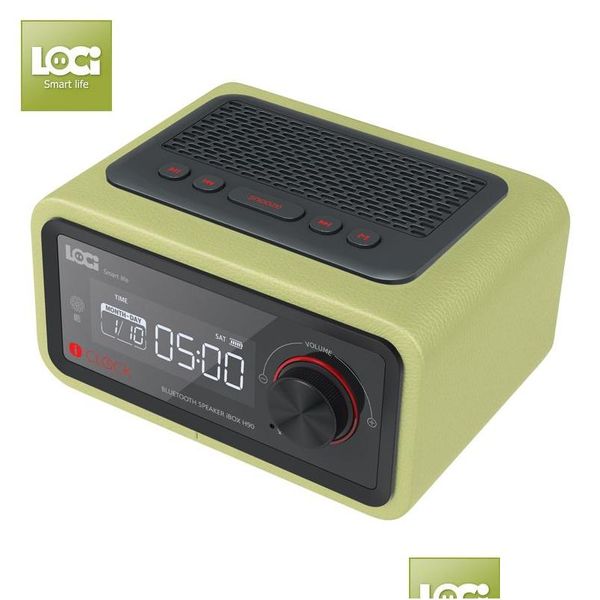 Haut-parleurs portables Luxe Ibox H90 Armoire en bois Pu Cuir Bluetooth Haut-parleur avec calendrier Réveil Radio FM Mains- Micphone Bois Dhbh2