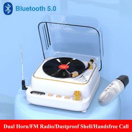 Haut-parleurs portables Mini Bluetooth Speaker Retro Record Player Portable FM Soundbox Stéréo Music Music Handsfree Cal R230705