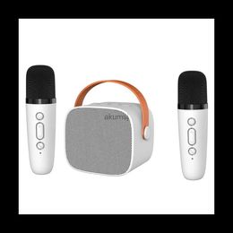 Haut-parleurs portables Mini machine de karaoké avec 2 microphones sans fil pour enfants adultes 18 chansons préchargées Portable Bluetooth Blanc YQ240106