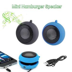 Altavoces portátiles Mini Altavoz portátil de viaje con cable de audio de 35 mm Reproductor de MP3 de música de audio estéreo para teléfono móvil Tableta Altavoz de hamburguesa Z0317