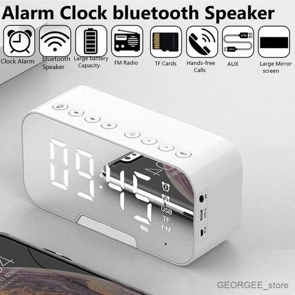 Altavoces portátiles Reloj despertador multifunción Espejo LED Inalámbrico Bluetooth Electrónico Digital TF/FM Radio Llamadas manos libres Reproductor de columna de música