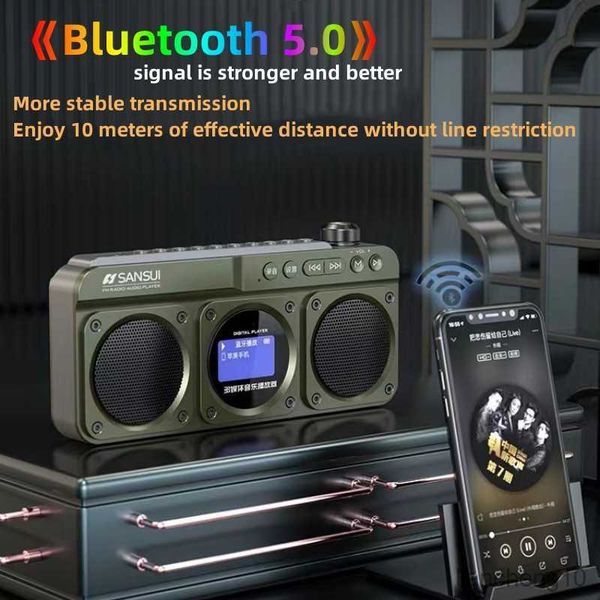 Haut-parleurs portables Parlantes Bluetooth sans fil Portable Stéréo Subwoofer Mini personnes âgées Plug-in Walkman Horloge Réveil Musique R230801