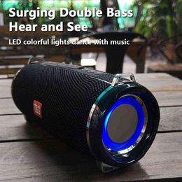 Haut-parleurs portables Haut-parleur Bluetooth portable Amplificateur audio radio extérieur Barre de son étanche Colonne U Disque Caisson de basses sans fil Lumière LED