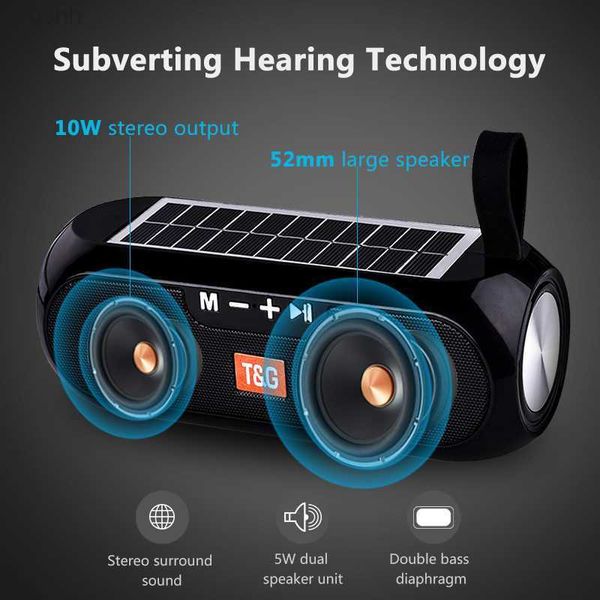 Altavoces portátiles Altavoz potente con placa solar Caja de música estéreo compatible con Bluetooth Banco de energía Boombox impermeable USB AUX Radio FM Y2212 L230822