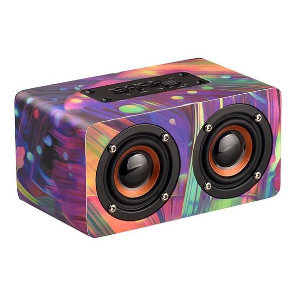 Altavoces portátiles Rainbow D50 Madera Bluetooth V4.2 Subwoofer de graves pesados con manos Llamada FM Radio TF Reproductor de tarjetas Madera Graffiti Drop de DHCIS