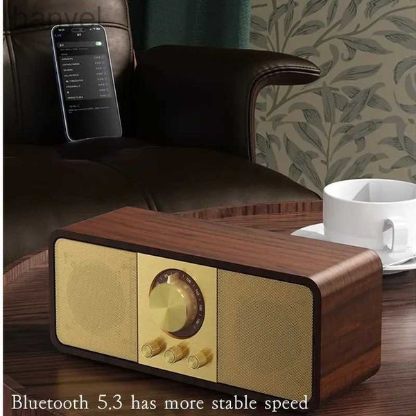 Haut-parleurs portables Rétro élégant sans fil noyer Radio en bois avec 5.3 Bluetooth intégré micro haut-parleur Bluetooth Portable pour cadeau Caixa De Som 24318