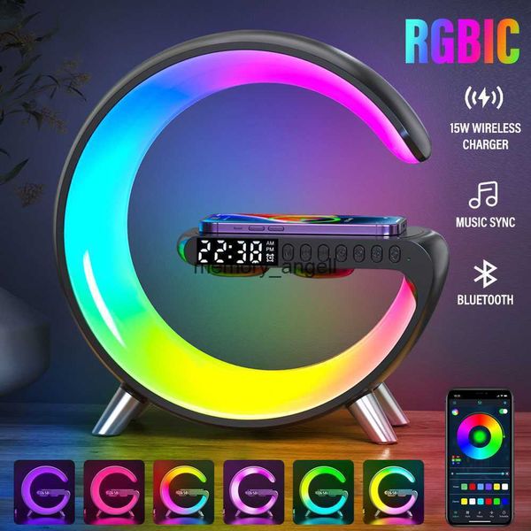 Altavoces portátiles Aplicación inteligente LED RGB Luz nocturna Atmósfera Lámpara de escritorio Reloj despertador Altavoz Cargador inalámbrico para iPhone Samsung Decoración de la habitación Escritorio HKD230904