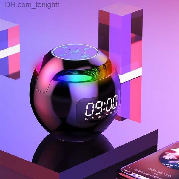 Haut-parleurs portables Haut-parleur Bluetooth intelligent Home Room Decora Alarme avec affichage LED Radio FM Lumière colorée Lecteur de carte TF Table TF / FM Ronde Nouveau Q230904