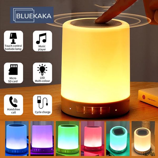 Haut-parleurs portables Smart Touch sans fil Bluetooth haut-parleur lecteur LED coloré veilleuse lampe de chevet Support TF carte/AUX cadeau de noël 231017