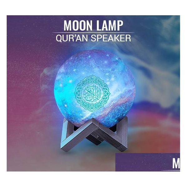 Ciel étoilé coran Bluetooth sans fil coloré clair de lune lumière LED lampe de lune coran récitateur haut-parleur musulman avec télécommande Dh849