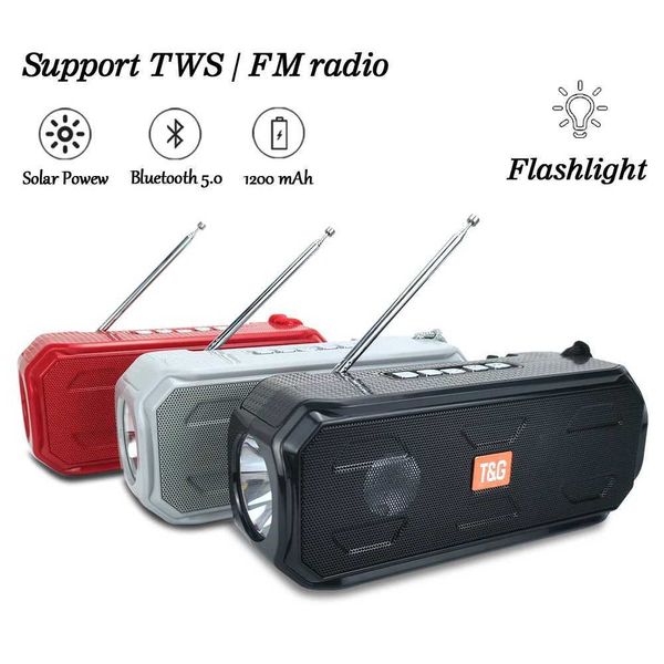 Altavoces portátiles TG280 Solar recargable altavoz estéreo inalámbrico con flash tws bass bass Box Bluetooth altavoz compatible TF FM Radio S2452402
