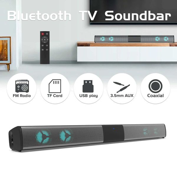 Haut-parleurs portables TV Computer Echo Wall Home Theatre Soundbar Soundbar RVB Bluetooth Speaker Music Système stéréo Subwoofer avec télécommande FM Radio J240505