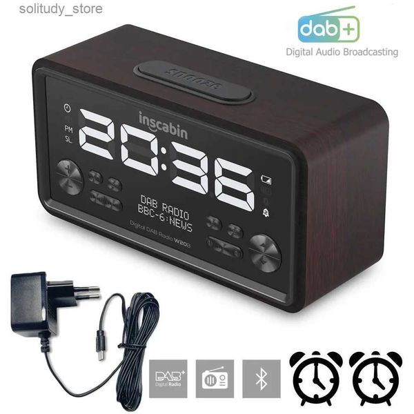 Altavoces portátiles W20B Pantalla LCD Digital DAB/FM Altavoz inalámbrico Hogar Escritorio de madera Bluetooth 5.0 Reloj despertador dual Radio Altavoz Q240328