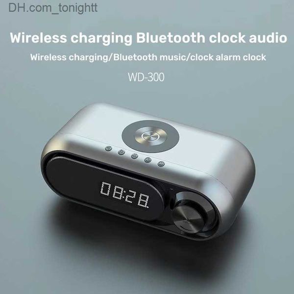 Haut-parleurs portables Haut-parleur Bluetooth sans fil horloge numérique alarme Radio FM TF AUX basses améliorer la boîte de son avec chargeur sans fil Caixa de som pour PC Q230904