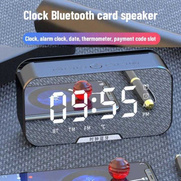 Haut-parleurs portables Haut-parleur Bluetooth sans fil avec radio FM Mini carte portable Miroir Alarme Son Double Réveil Paramètres pour tous les téléphones