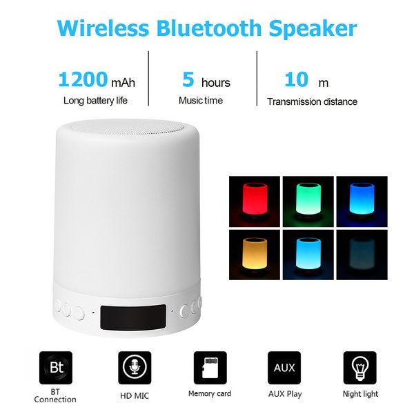 Haut-parleurs portables Musique de haut-parleur sans fil Bluetooth Play Touch Pat Light Lampe de table de nuit LED colorée pour Better Sleeps Vitog 221022