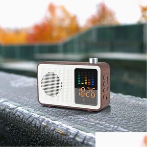 Haut-parleurs portables Haut-parleur Bluetooth stéréo rétro en bois avec radio FM Réveil numérique pris en charge par carte TF / Aux-In LED Brinking Tone M Dhq6O