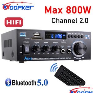 Altavoces portátiles Woopker Ak45 HiFi Amplificador digital Max Power 90Wx2 Canal 2.0 Bluetooth Sonido envolvente Amp Altavoz para el hogar Coche Dhkmb