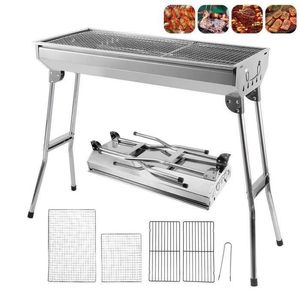 Draagbare roestvrij staal BBQ Grill antiaanbakvulling Vouw Barbecue Grill Outdoor Camping Picnic Tool Barbecue Fornuis