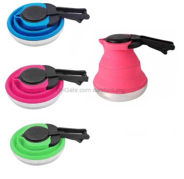 Fond en acier inoxydable portable Bouteilles d'eau en silicone souple Bouilloire pliante pliable Camping en plein air Voyager Randonnée tasses à boire en gros