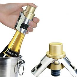 Tapón de champán de acero inoxidable portátil, tapón para botella de vino espumoso, sellador, tapón de champán inflable tipo empuje