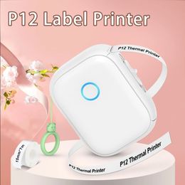 Portable Sticker Printer P12 Wireless Bluetooth Continu Label Printer Pocket Thermal Label Maker met P12 Zelfklevende tape 240430