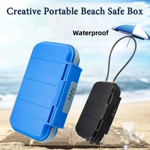 Boîte de rangement portable Creative Beach SAFE SAFE SAFE BOX 4-RIGIT BORKING With Steel Wire Outdoor Camp Sports Cycling Swim Security 240415