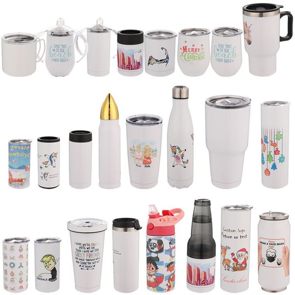 Sublimación portátil Taza recta Botellas de agua Vasos rectos Espacios en blanco Blanco 304 Tazas de acero inoxidable Tazas de café para automóviles DHL GRATIS YT01