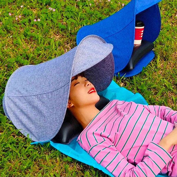 Abri solaire portable Mini tête Pop Up Tente pour plage Bain de soleil Coupe-vent Sable extérieur Mini parapluies Parasol gonflable Y0706