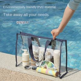 Bolsa de natación portátil con almacenamiento cosmético, bolsa de aseo transparente impermeable multifuncional, bolsa de playa de gran capacidad