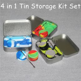 Draagbare Tin Box Storage Kit Set met 2 stks Siliconen Container Wax Dabber Wax Tools Metal Box Case Verkocht door Set voor Silicone Rigs