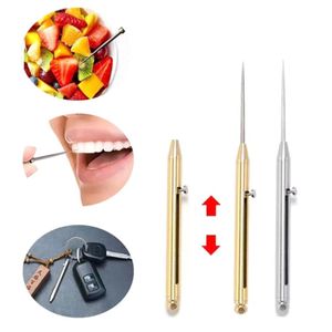 Cure-dents Portable alliage de titane outil de Camping Edc cure-dents rétractable fourchette à fruits porte-clés pendentif cadeau outils de nettoyage des dents