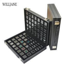 Portable Travel Gemstone Storage Case Gem Sieraden Display Box 70pcs Stone Holder Organisator Losse diamant draagtas PU Leather240327