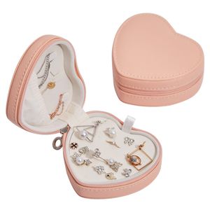 Roze Hart Opbergdozen Vormige PU Lederen Display Rack Ketting Oorbellen Ring Box Desktop Decoratie Reisset