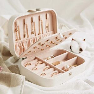 Draagbare Reizen Lederen Sieraden Opslag Hoge Kwaliteit Box Case Houder Oorbel Ketting Organizer Box Met Spiegel Binnenkant Voor Vrouwen 22023